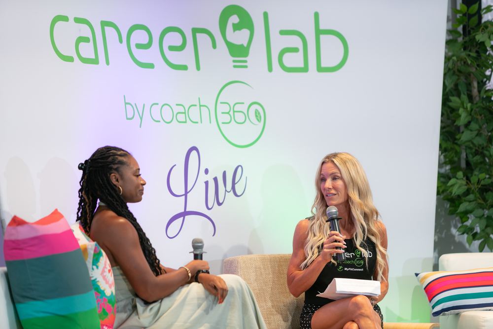 Kathleen Ferguson leading a fireside chat on the Career Lab LIVE stage